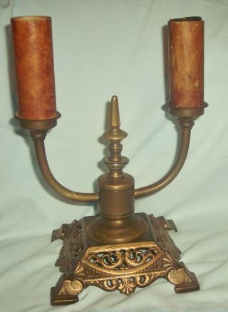 Antique Victorian Cast Iron Ornate Fish Double 2 - Socket Electric Lamp Candelabra photo