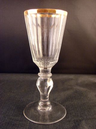 18th C Georgian Continental Flute Cut Wine Glass With Gilt Rim photo
