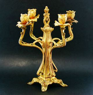 Vintage - Antique Artdeco Art Nouveau Bronze Dore Gilded Candelabra Candleholder photo