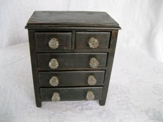 Antique Primitive Wood Spice Box Cabinet Old Paint Glass Pulls Nr photo