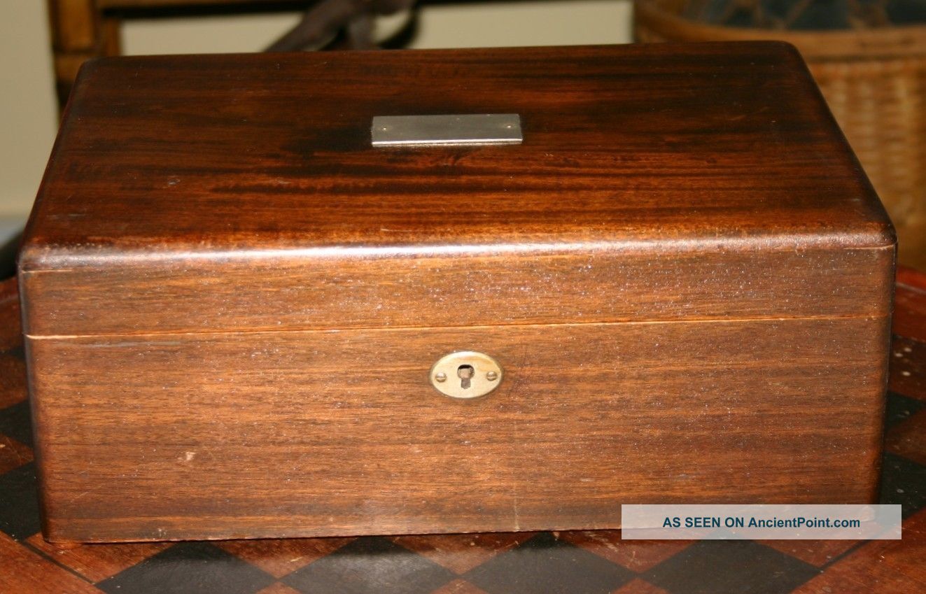 Antique Walnut Wood Tobacco Humidor White Milk Glass Lined Interior Boxes photo