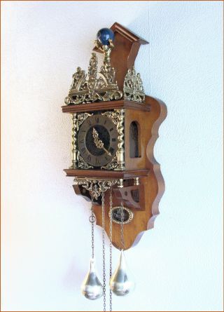 Large Vintage Dutch Walnut Zaanse Wall Clock Fhs Franz Hermle & Son Movement photo