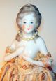 Antique Porcelain Fancy Dressed Half 1/2 Doll Boudoir Lamp Light Frame Orig Cord Figurines photo 1