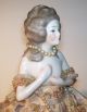 Antique Porcelain Fancy Dressed Half 1/2 Doll Boudoir Lamp Light Frame Orig Cord Figurines photo 2