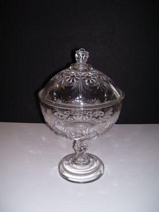 Large Antique Glass Covered Pedestal Compote - 13 1/2 
