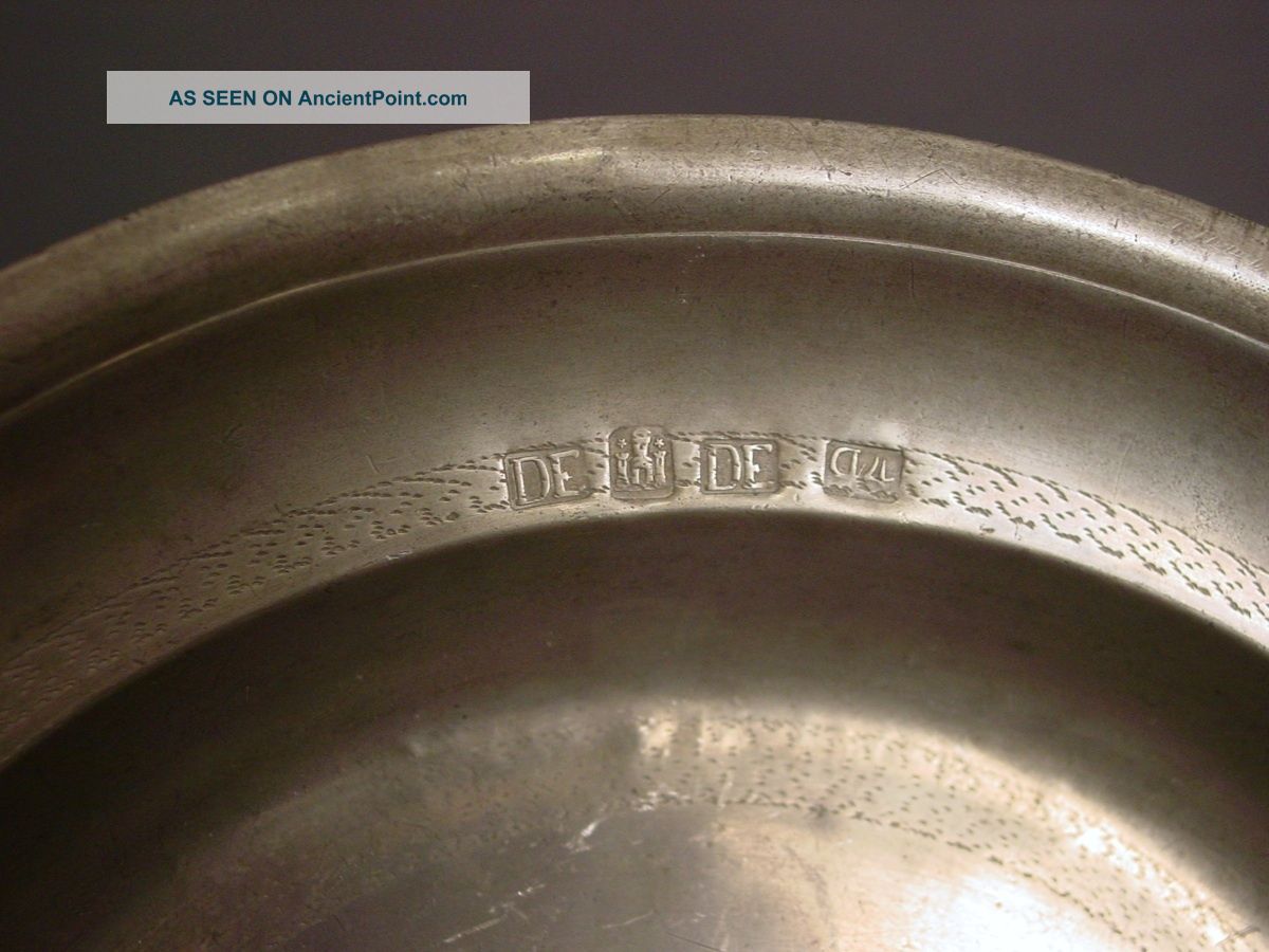 Antique 18th - Century Pewter Alms Plate,  Likely French,  Continental Metalware photo