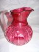 Lovely Cranberry Vertical Optic Glass Pitcher Reeded Applied Handle 7 