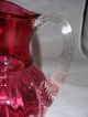 Lovely Cranberry Vertical Optic Glass Pitcher Reeded Applied Handle 7 