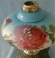 Antique Gone With The Wind Lamp Base With Burner.  3 Mold Hand Painted Flower Lamps photo 2