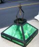Antique Arts & Crafts Mission Green Slag Glass Hanging Light Fixture N/r Lamps photo 2