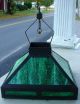 Antique Arts & Crafts Mission Green Slag Glass Hanging Light Fixture N/r Lamps photo 8