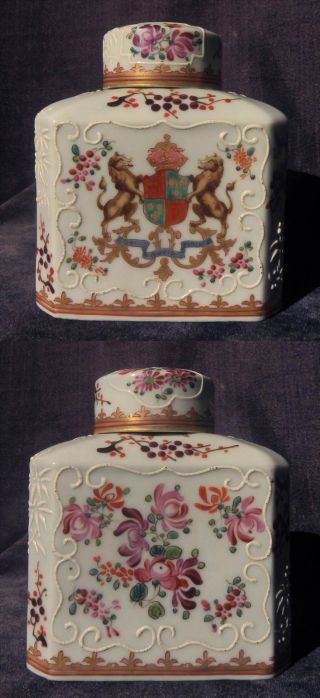 A Fine Antique Chinese Export Style Porcelain Armorial Tea Caddy photo