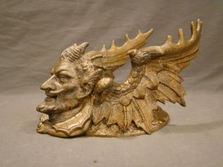Antique Victorian Figural Devil Head Bust Dragon Wing Inkwell Holder Pen Rest photo