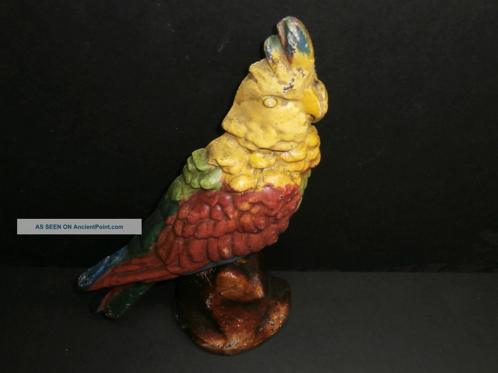 Very Old Cast Iron Doorstop Albany Foundry Greenwing Macaw Parrot Cockatoo Metalware photo