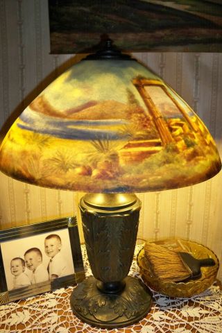 Classique Reverse Painted Shade Lamp / Handel Jefferson / Pairpoint Arts & Craft photo