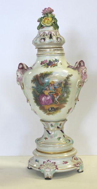20th Century Dresden Porcelain Covered Urn With Base photo