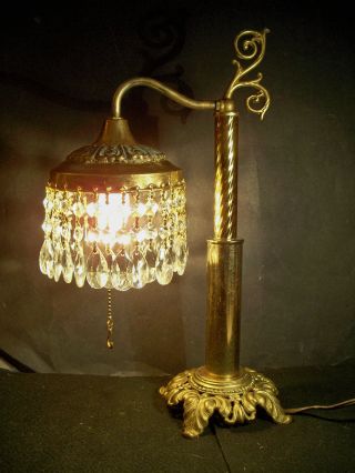 Stunning Antique Victorian Table Or Desk Lamp W/cut Crystal Lustres,  1920s photo