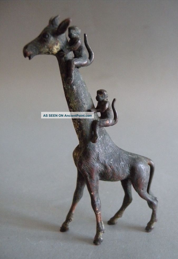 Antique Austrian Cold Painted Bronze Giraffe And Monkeys Figurine 19th. Metalware photo