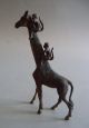 Antique Austrian Cold Painted Bronze Giraffe And Monkeys Figurine 19th. Metalware photo 4