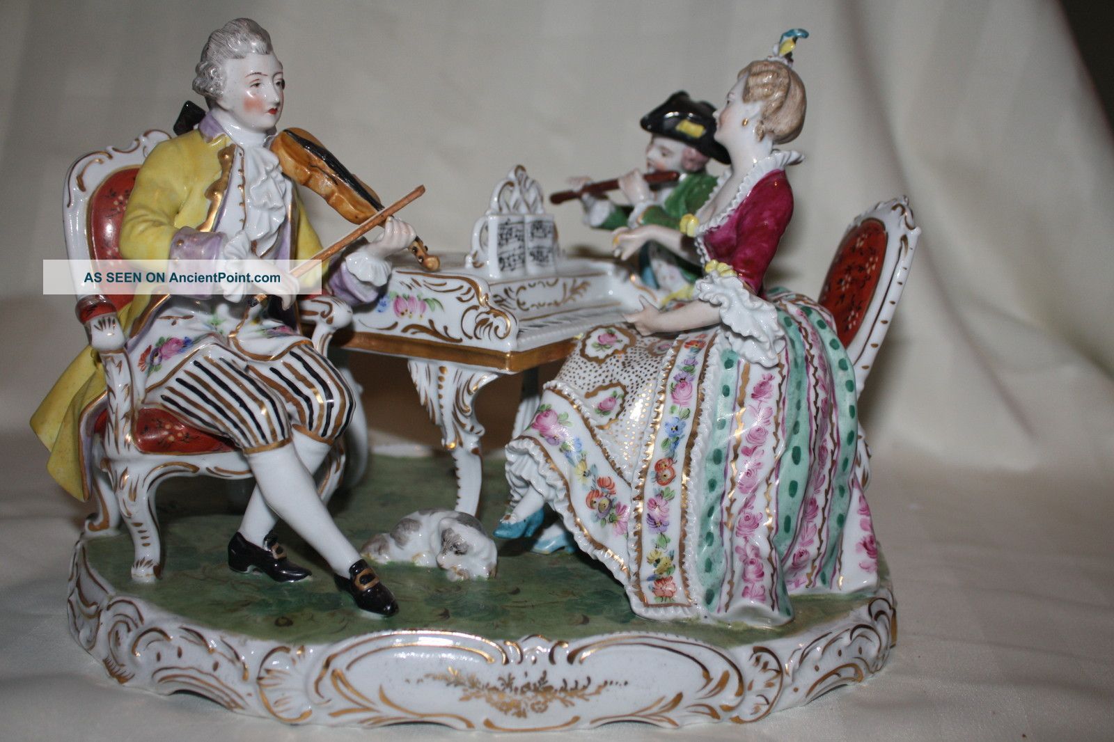 Large Dresden Group Porcelain Figurine Musicians And Piano German Carl Thieme Figurines photo