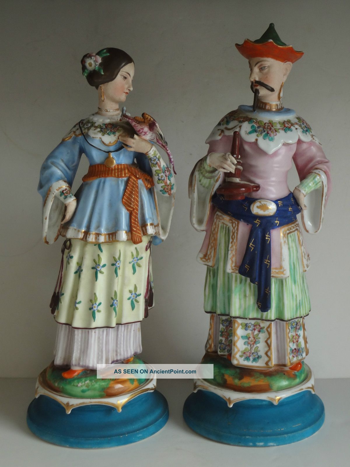 Antique French German Porcelain Asian Man Woman Figurine 16 