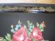 Set Vintage Rose Tole Toleware Painted Black Tv Trays Folding Stands Midcentury Toleware photo 10