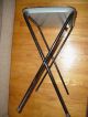 Set Vintage Rose Tole Toleware Painted Black Tv Trays Folding Stands Midcentury Toleware photo 2