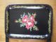 Set Vintage Rose Tole Toleware Painted Black Tv Trays Folding Stands Midcentury Toleware photo 4