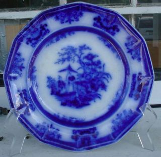 Early Antique Amoy Davenport Dark Flow Blue Dinner Plate 10 1/2 