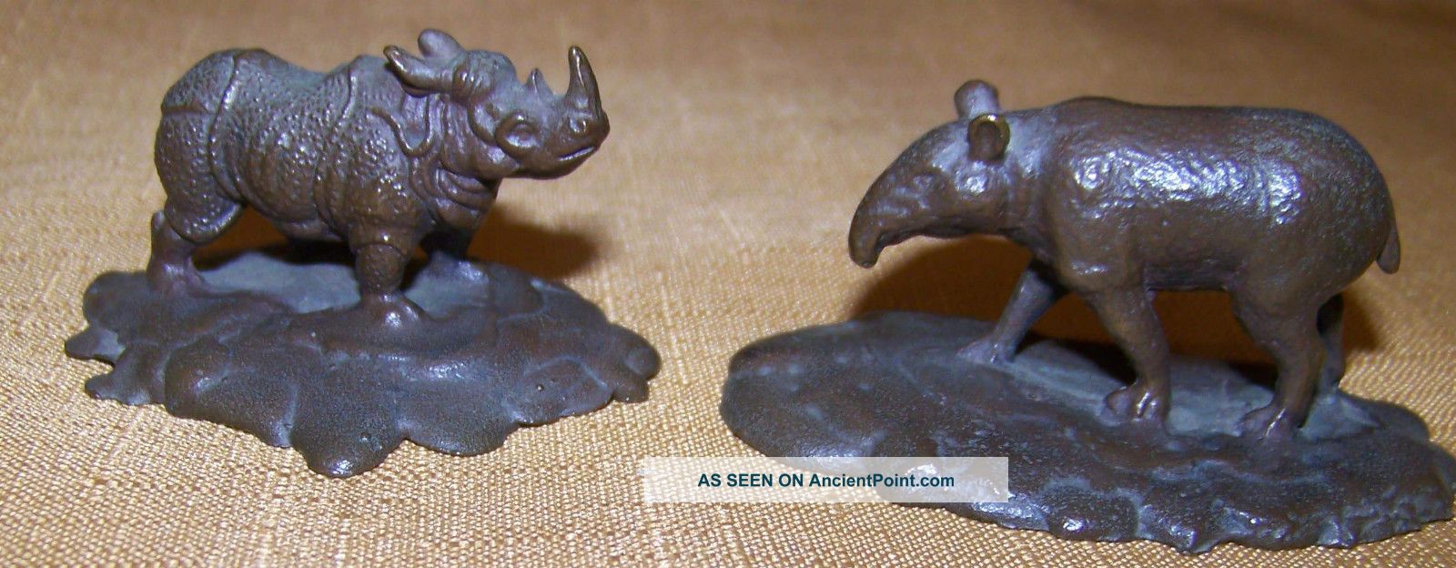 Two Signed Tiffany Studios Small Decorative Art African Animal Figurines Metalware photo
