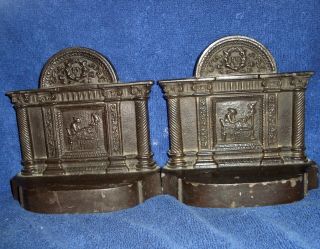 Vintage Ca.  1930 Bronze Finish Cast Iron Metal Spinning Scene Bookends photo