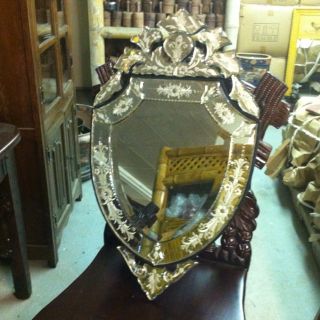 Shield Shaped Venetian Beveled Etched Wall Mirror photo