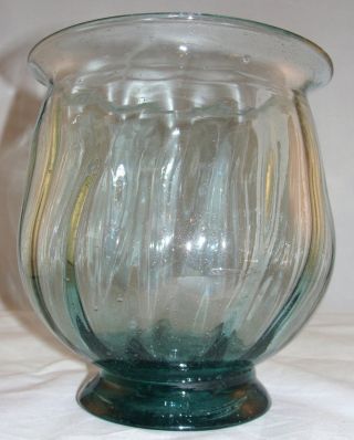 Outstanding American New Jersey York Aqua Ribbed Optic Swirl Blown Glass Vase photo