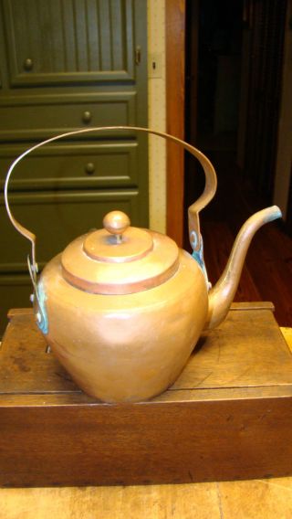 Antique Handmade Copper Tea Kettle Dovetailed Base photo