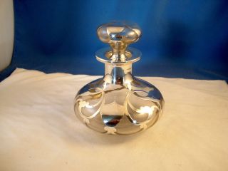 Large Antique Richter Mfg.  Sterling Silver Overlay Glass Perfume Bottle,  Daffodil photo