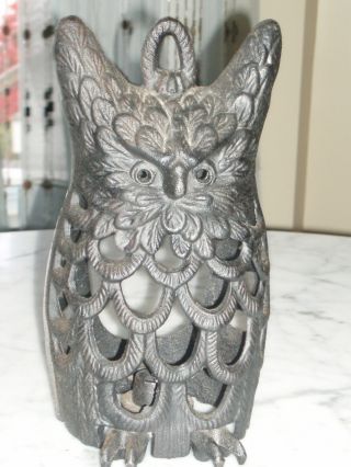 Black Large Cast Iron Owl Lantern Candle Holder photo