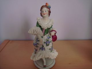 Oldest Volkstedt Dresden Lace Figurine Of Lady photo