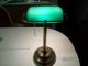 Vintage Retro Brass Green Glass Shade Bankers Student Desk Table Lamp Lamps photo 2