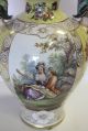 Late 19th Century Dresden Yellow Porcelain Vase Urn With Victorian Couple Scene Urns photo 4