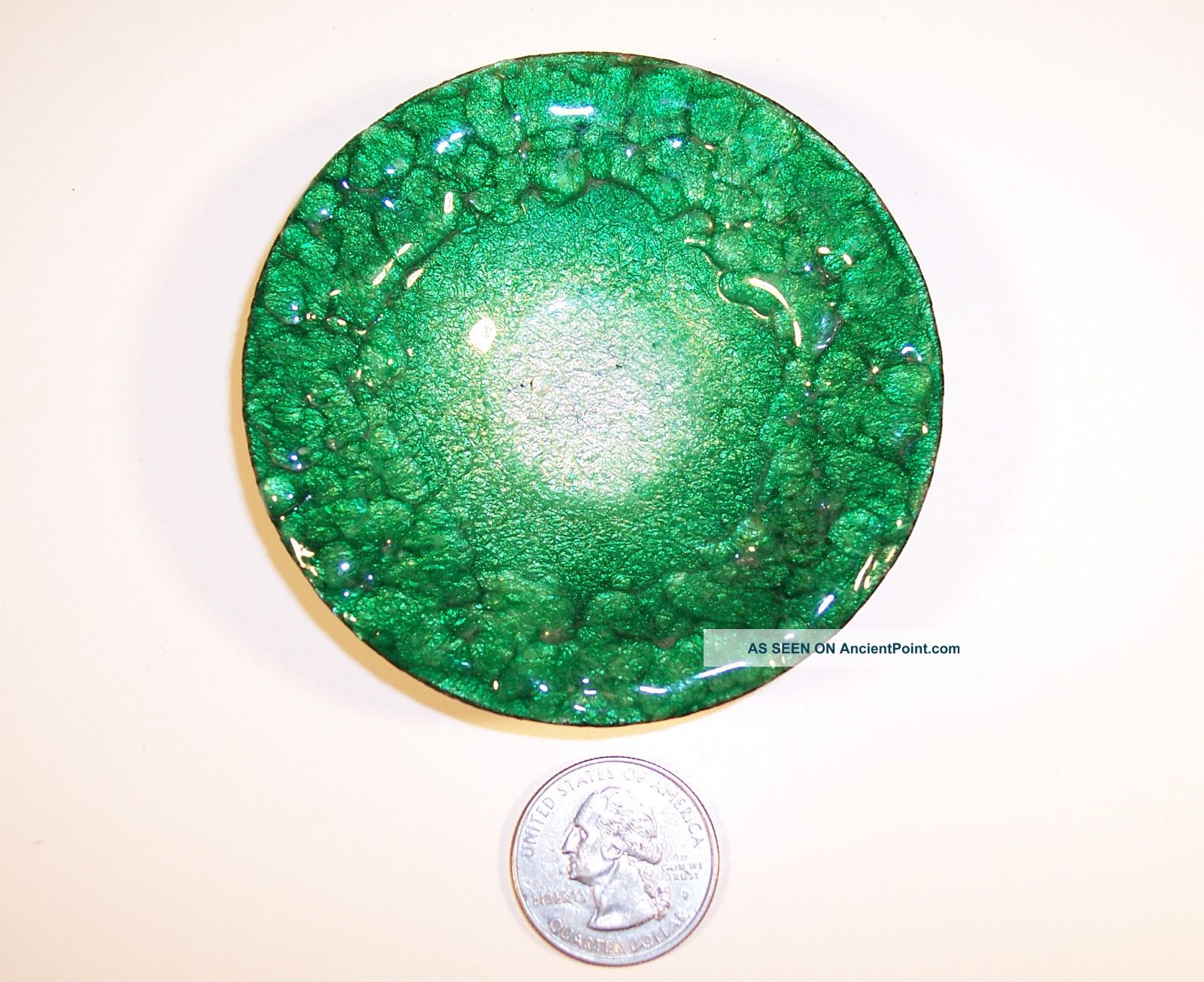Limoges Enamel On Copper Kam ' S Paris Parfumeria France Antique Plate Green Metalware photo