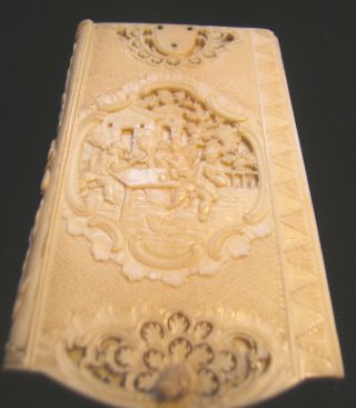 Antique Victorian Carved Ox Bone European Design Dance Card Holder photo