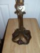Very Fancy Bronze Tiffany Style Lamp Base W/ Flowers And Marble Center Lamps photo 11