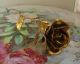 Vintage Italian Antique Gold Metal Tole Rose W Long Stem & Leaves Italy Nr Toleware photo 6