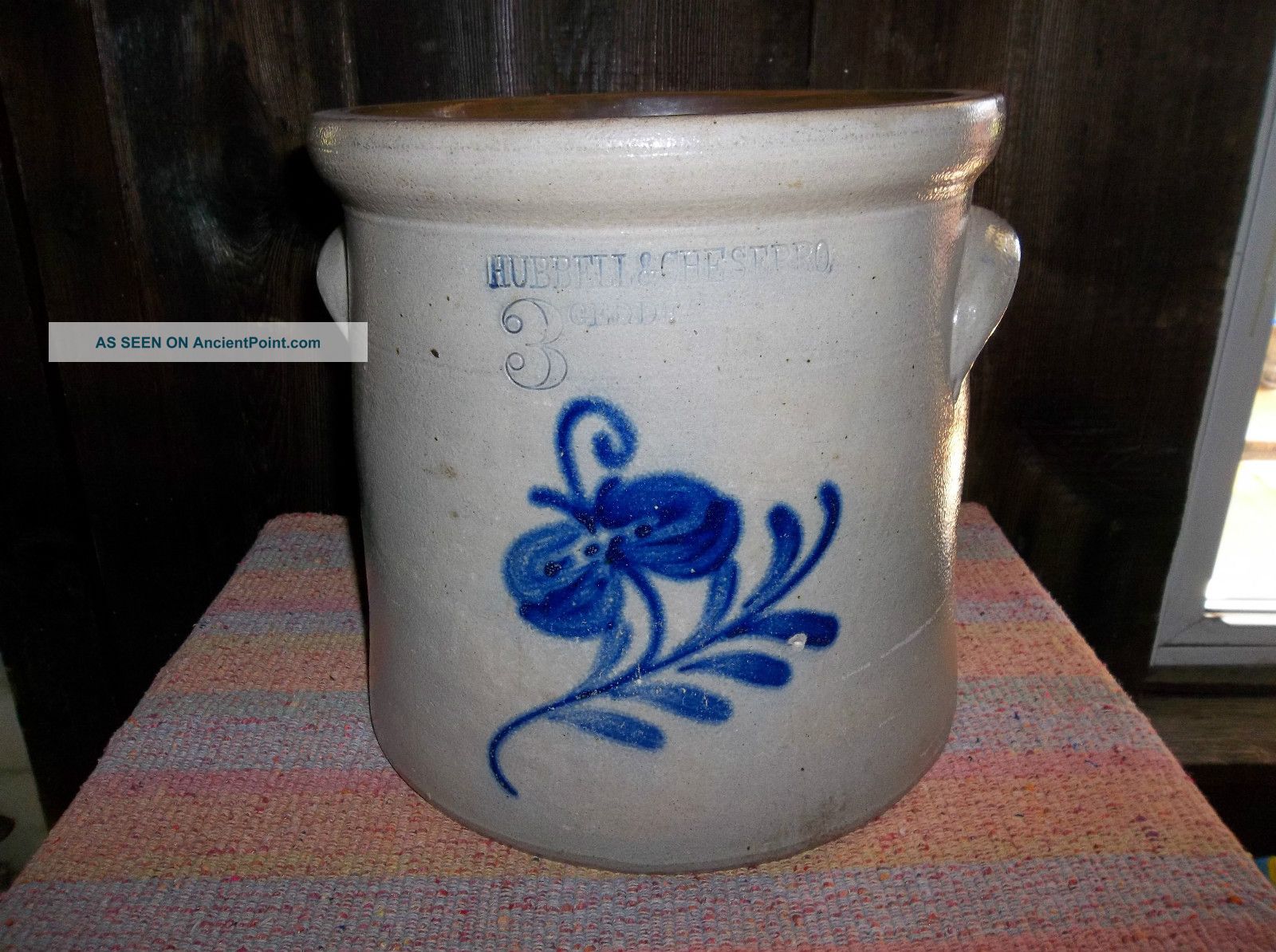 Antique Hubbell & Chesebro,  Geddes,  New York 3 Gallon Stoneware Crock,  1867 - 1887 Crocks photo