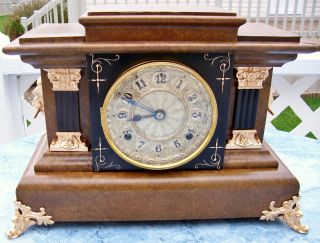 Antique Seth Thomas Adamantine Mantel Clock Egyptian Revival Brass Dial 1897 Nr photo