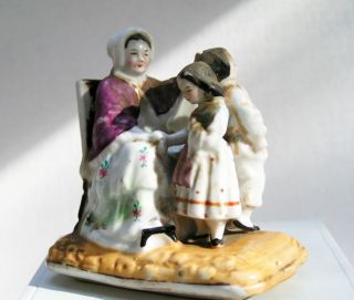 Antique Porcelain Fairing Trinket Box Match Striker Woman Measuring Boy Girl photo