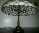 Antique Art Deco Slag Leaded Stained Glass Brass Lamp Handel Tiffany Studios Era Lamps photo 4