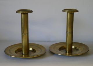 Pair Antique Victorian Solid Brass Bradley & Hubbard Candle Holders Nr photo