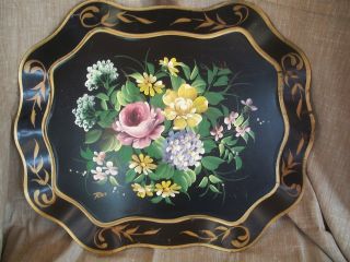Hand Decorated Metal Tray - Pilgrim Art - Floral photo