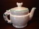 Antique Czech Teapot,  White & Green Lusterware With Cat Shaped Handle & Finial Teapots & Tea Sets photo 1